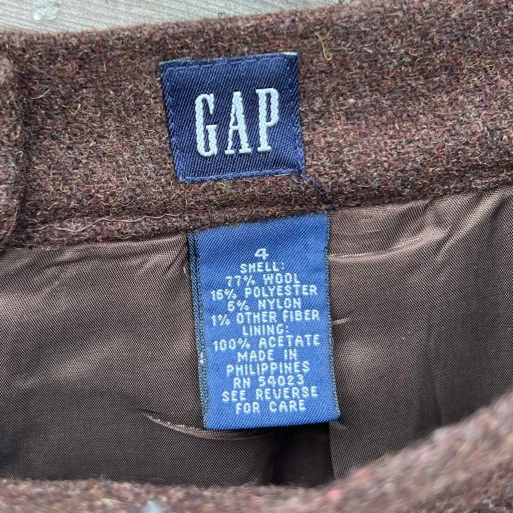 4 GAP Wool Blend Dark Brown Lined Mini Skirt Buttom Closure Women’s